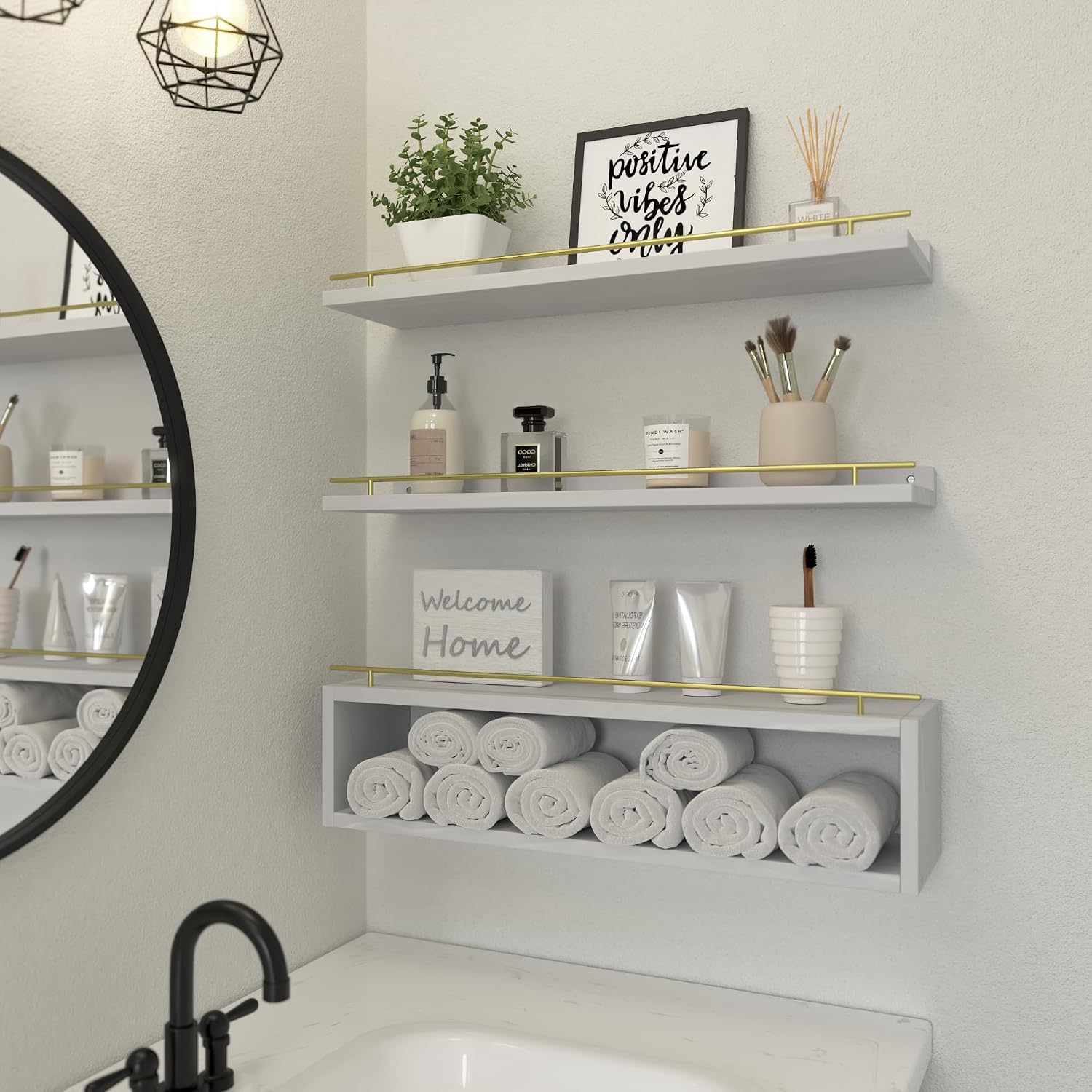 WOPITUES Estantes flotantes para pared de 24 pulgadas con estante d...
