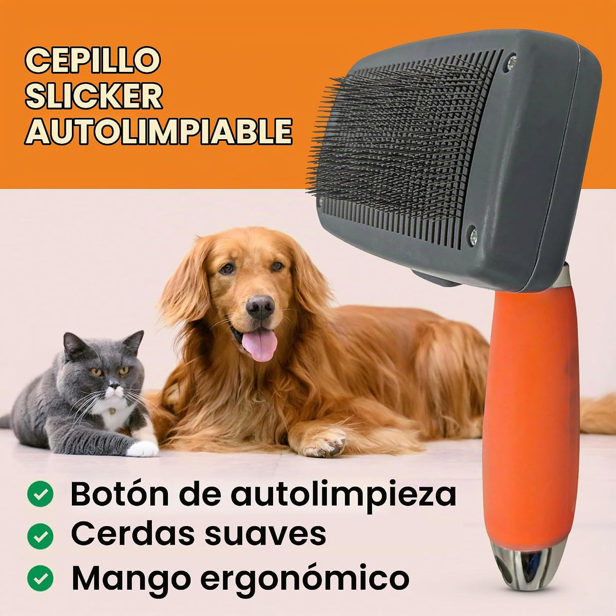 GoPets Cepillo autolimpiante para perros y gatos, peine para quitar...