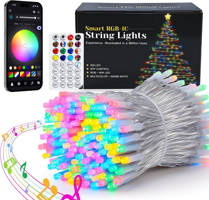 Pellimo Cadena de luces inteligentes de 300 LED con aplicación y co...