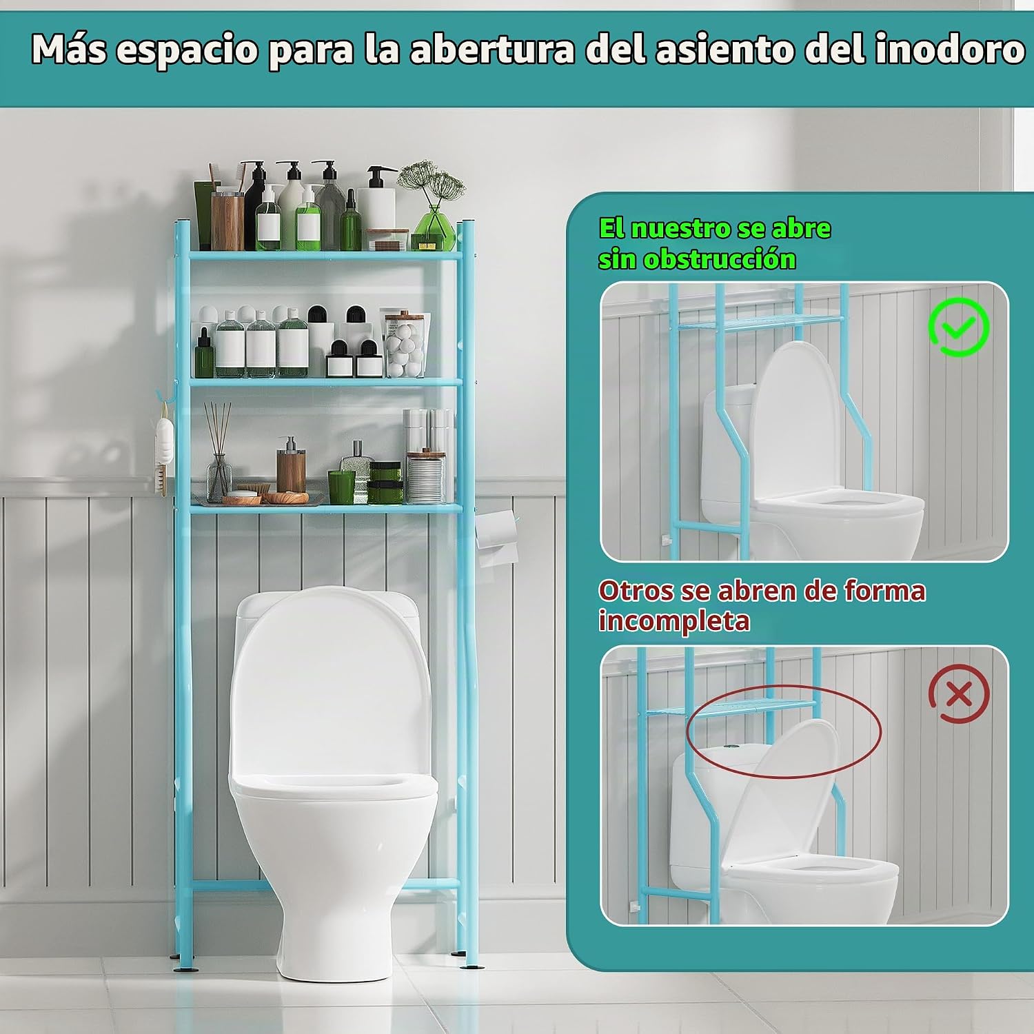 AriseWork - Almacenamiento de inodoro de 3 niveles, antipunta, 64 p...
