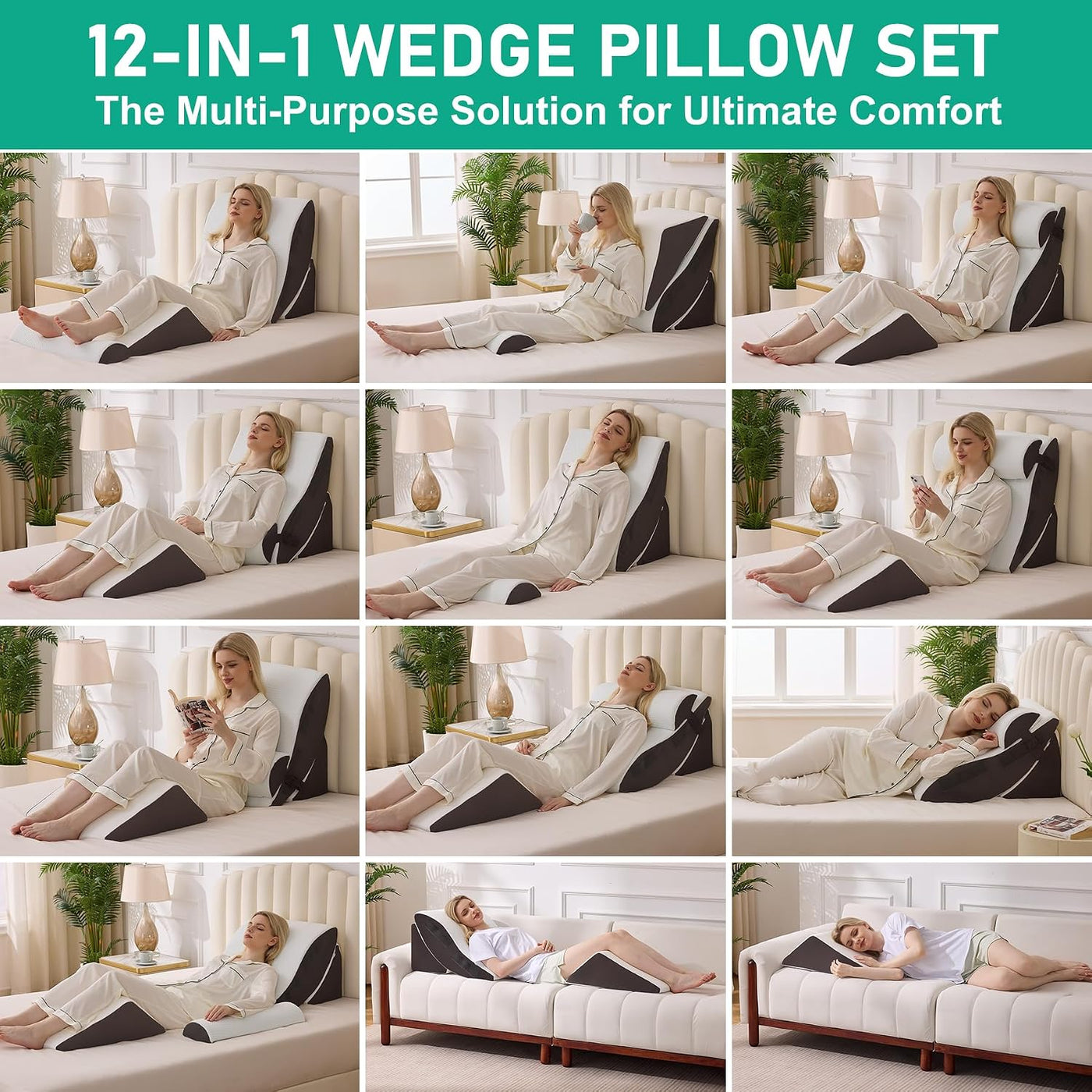 Bambulex Juego de 4 almohadas de cuña para después de la cirugía, b...