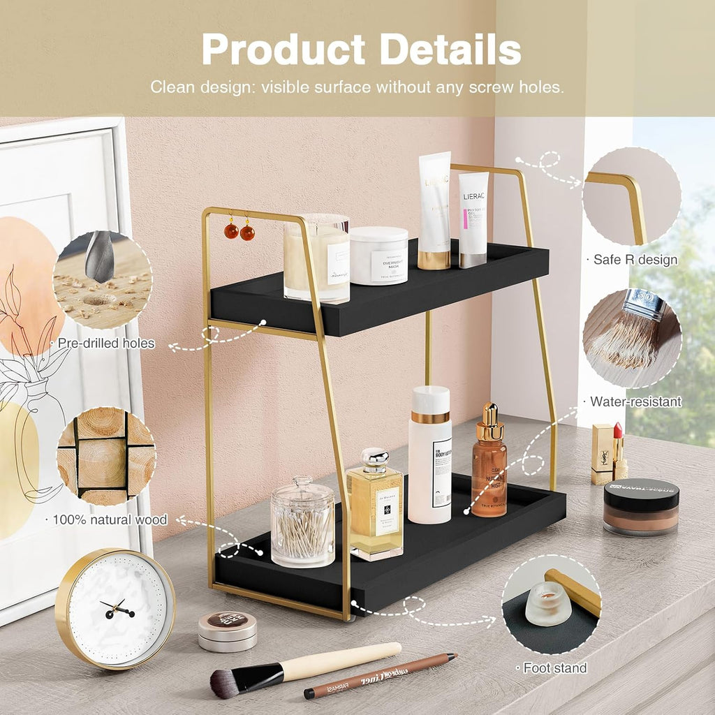 Forbena Organizador de Encimera de Baño Negro y Dorado, Organizador...