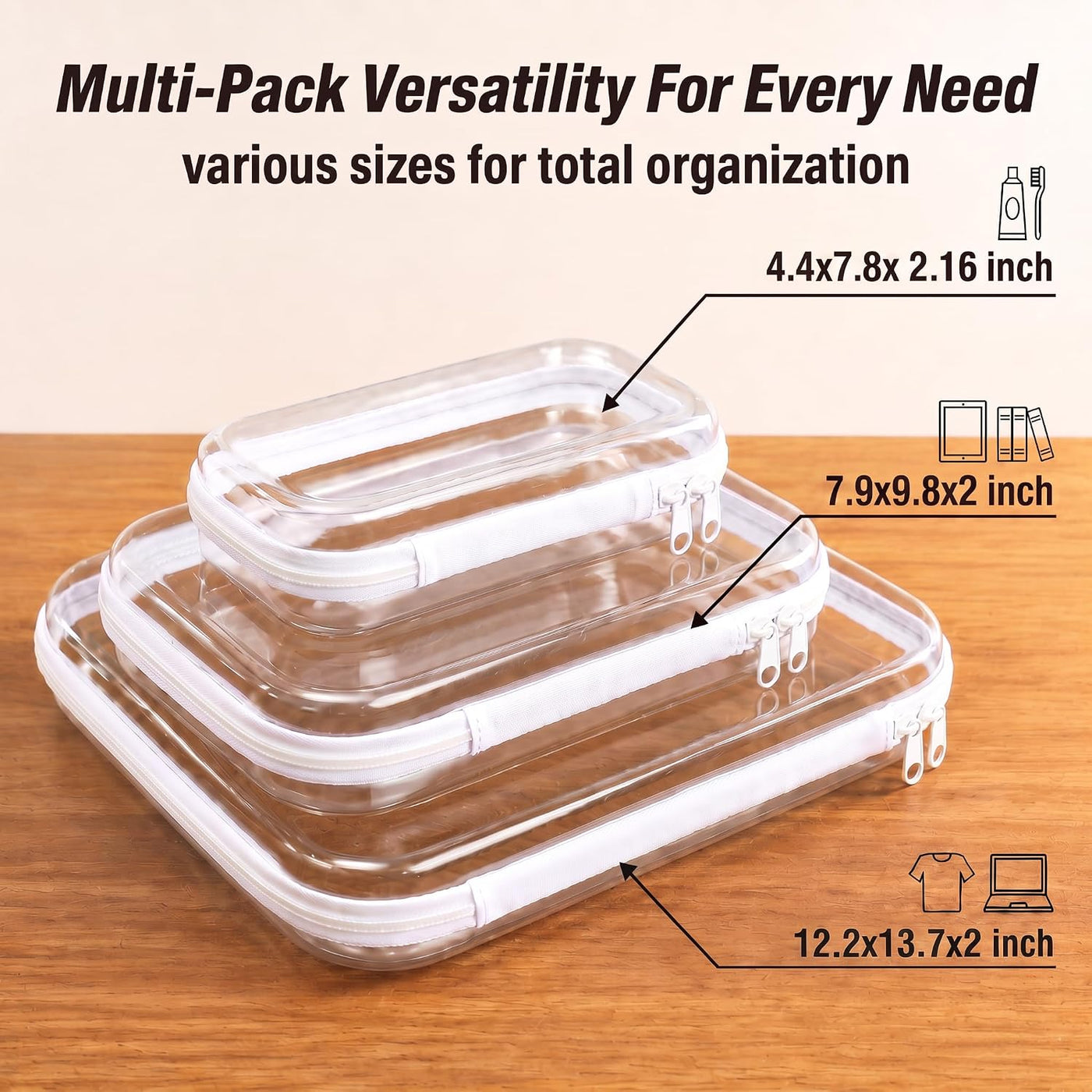 Estuche rígido transparente con cremallera, paquete de 6 bolsas | B...