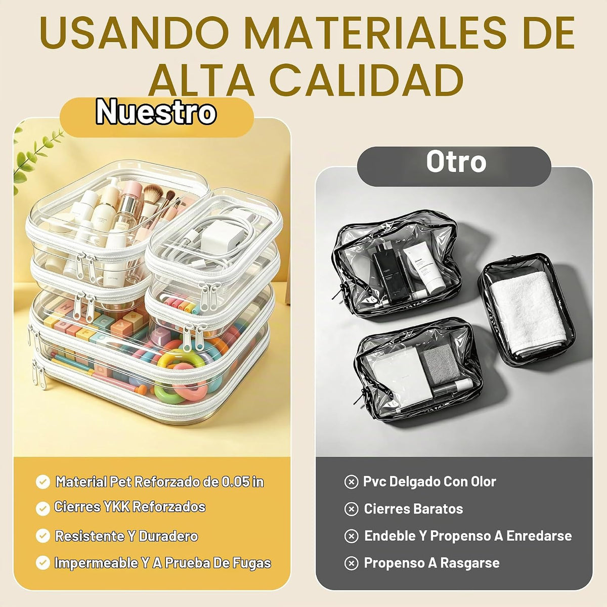 Paquete de 6 fundas rígidas transparentes con cremallera, bolsa de...