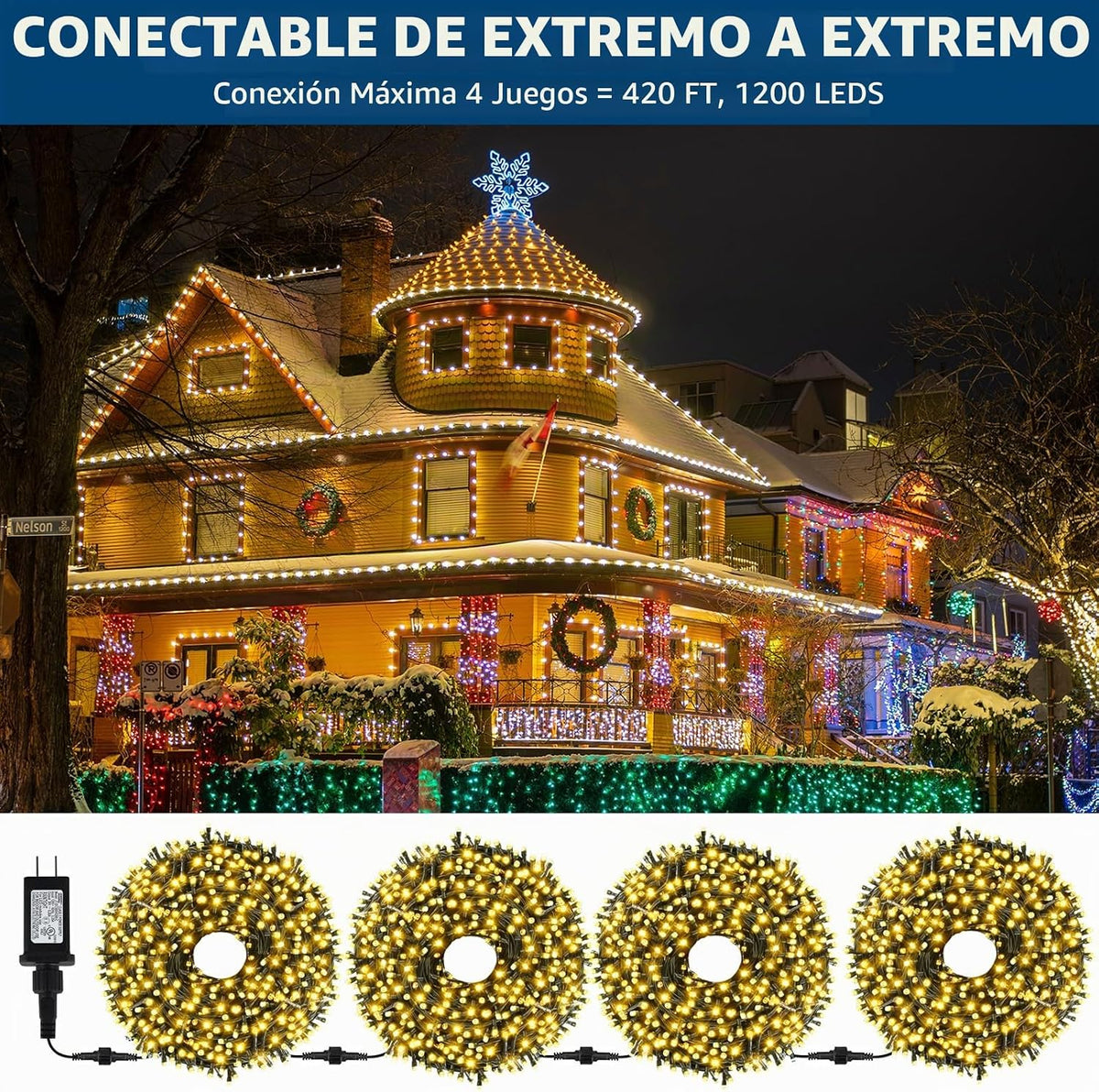 MZD8391 300 luces LED de Navidad de 105 pies, para interiores y ext...
