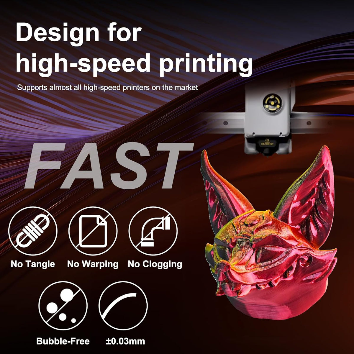ERYONE Seda Tri Color PLA Filamento para impresora 3D 1.75mm +\/- 0...