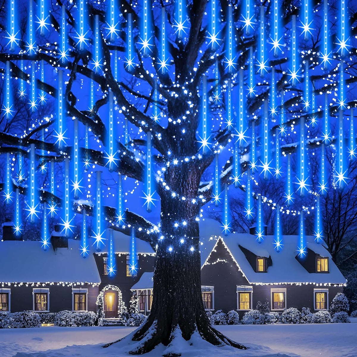 Adecorty Luces navideñas para exteriores Luz de lluvia de meteorito...
