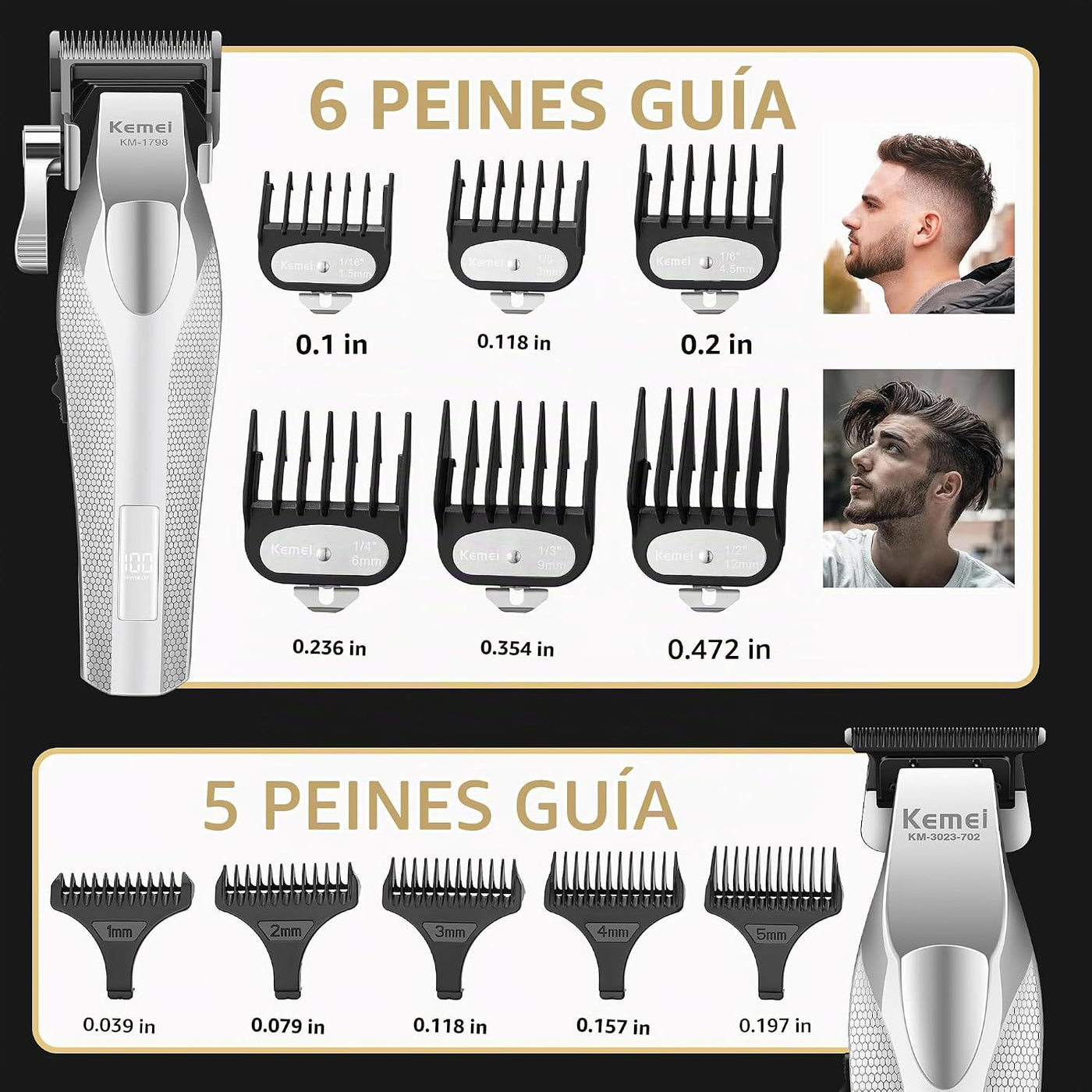 KEMEI Cortapelos para hombres, juego de cortapelos sin cuerda con c...