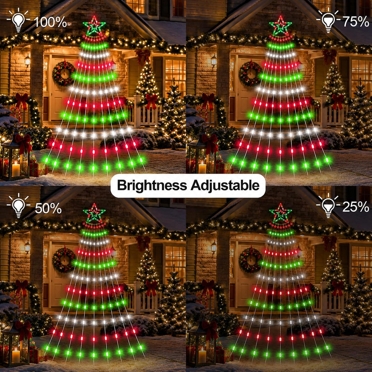 Luces solares para árbol de Navidad, 11.48 pies, 350 LED, rojo | Al...