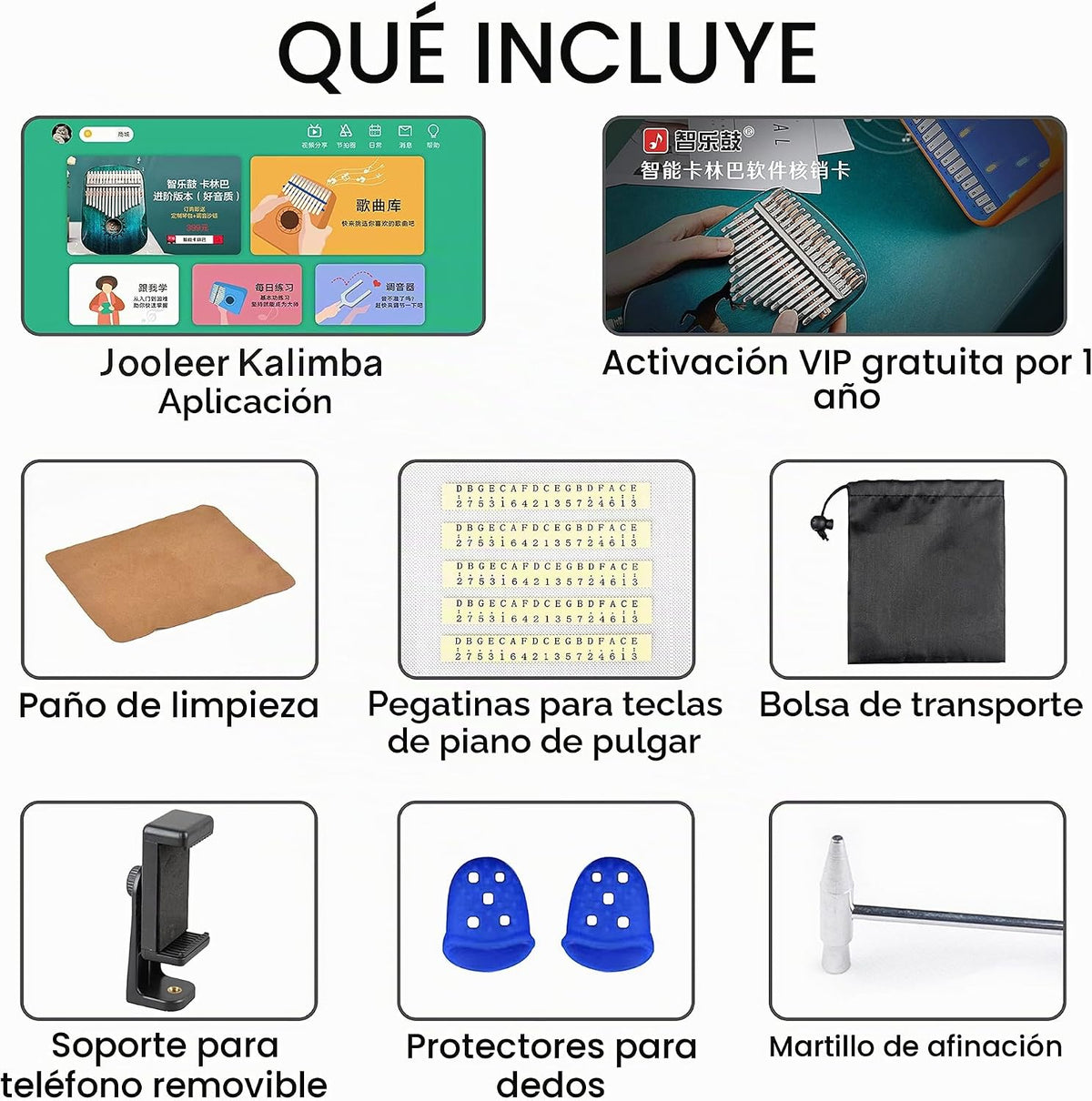 Jooleer Kalimba inteligente con aplicación, martillo de afinación,...