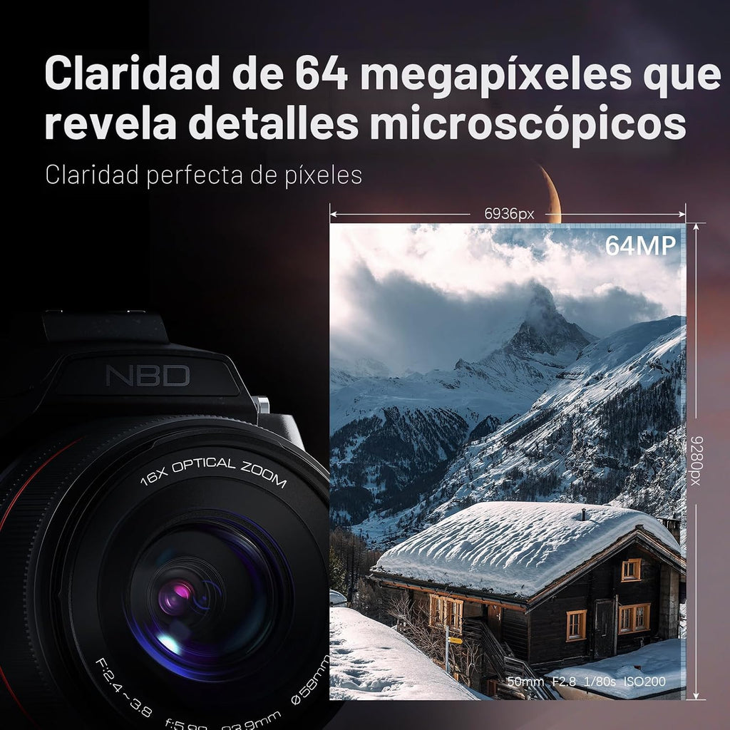 Cámara digital de 8K y 64MP para fotografía, zoom de 48X (óptico 16...