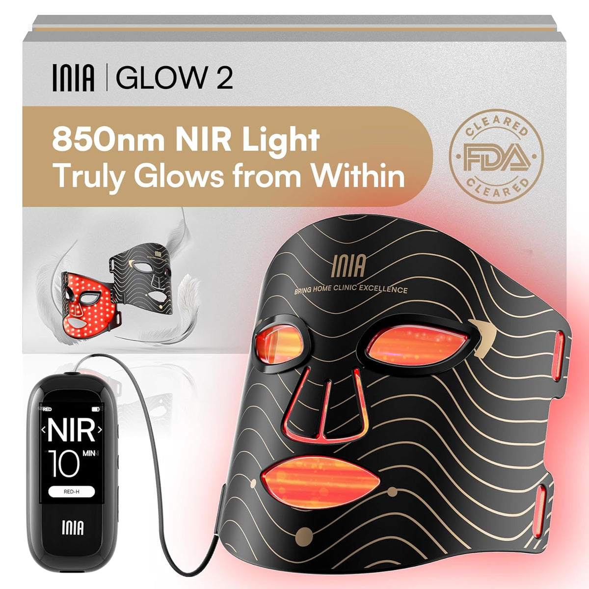 Máscara de terapia de luz roja INIA para rostro, NIR de 850 nm, luz...
