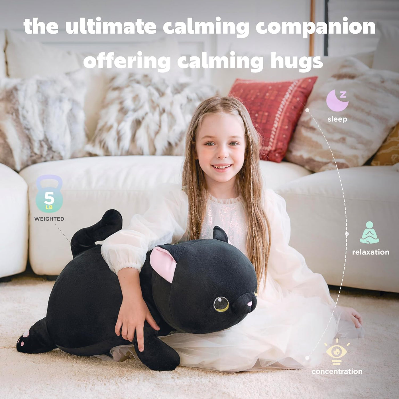 IKASA Juguete de peluche gigante de 5 libras con peso de gato negro...