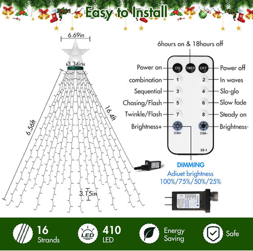 AMIPEPE - Luces de Navidad con estrella en la parte superior, 410 l...