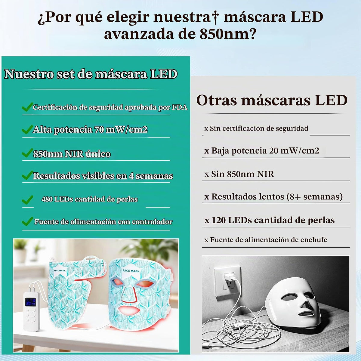 Máscara de terapia de luz roja para la cara y el cuello, 8 colores...