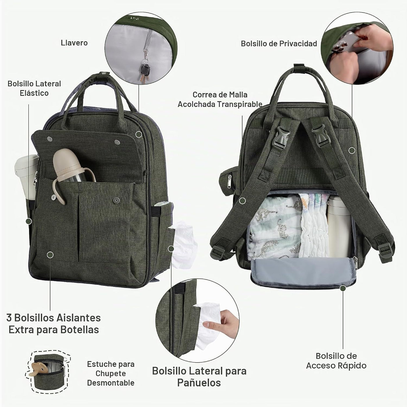 Allovely Mochila moderna para pañales para mamás y papás con bolsil...