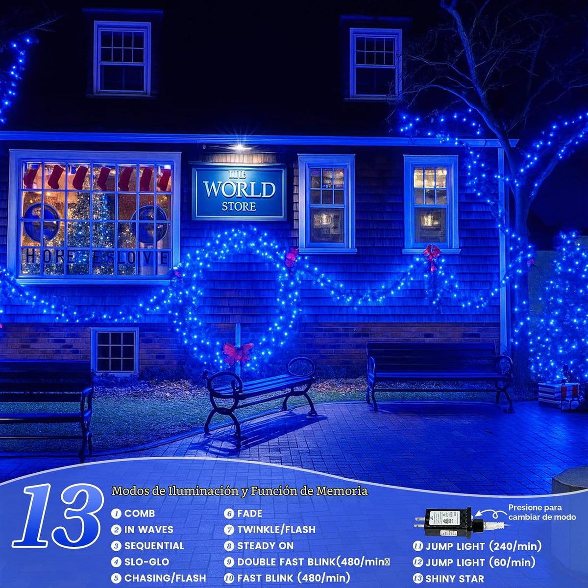 Guirnalda de 200 luces LED conectables, luces de Navidad de 66 pies...
