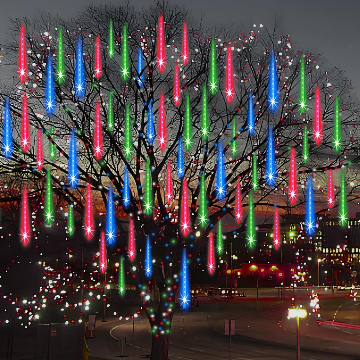 Adecorty Luces de Navidad Árbol al aire libre Luz de carámbano en c...