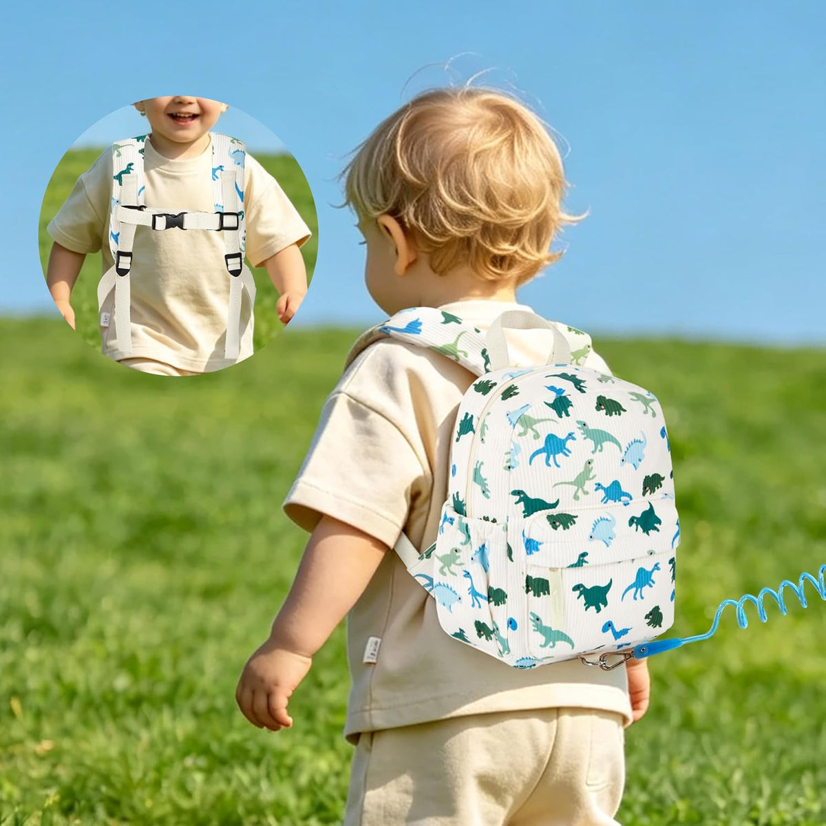 Mochila de pana para niños pequeños con correa desmontable y eslabó...