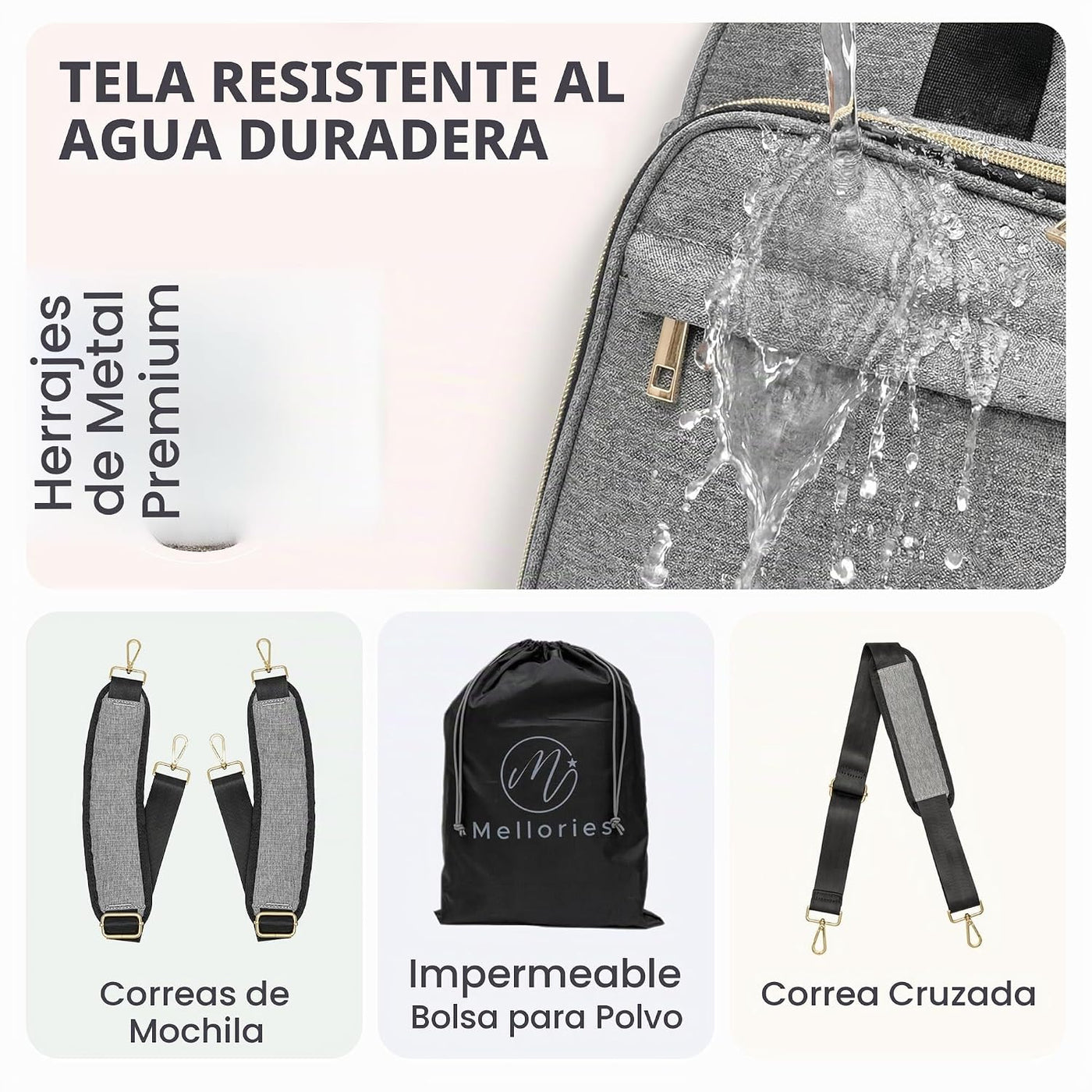 Mellories Bolsa de pañales convertible 4 en 1 para bebé, se convier...