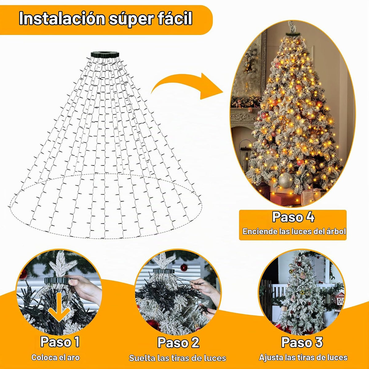 Ollny - Luces para árbol de Navidad, 400 LED, 8.2 pies x 16 cuerdas...