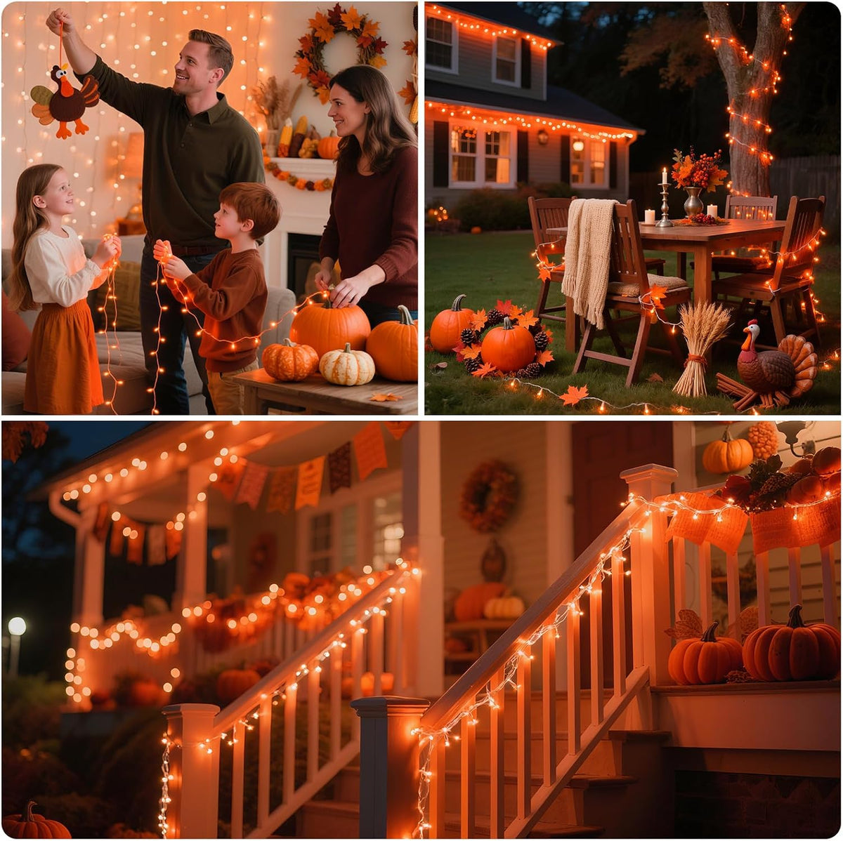 VTECHOLOGY Luces de árbol de Navidad naranja de 66 pies con 200 luc...