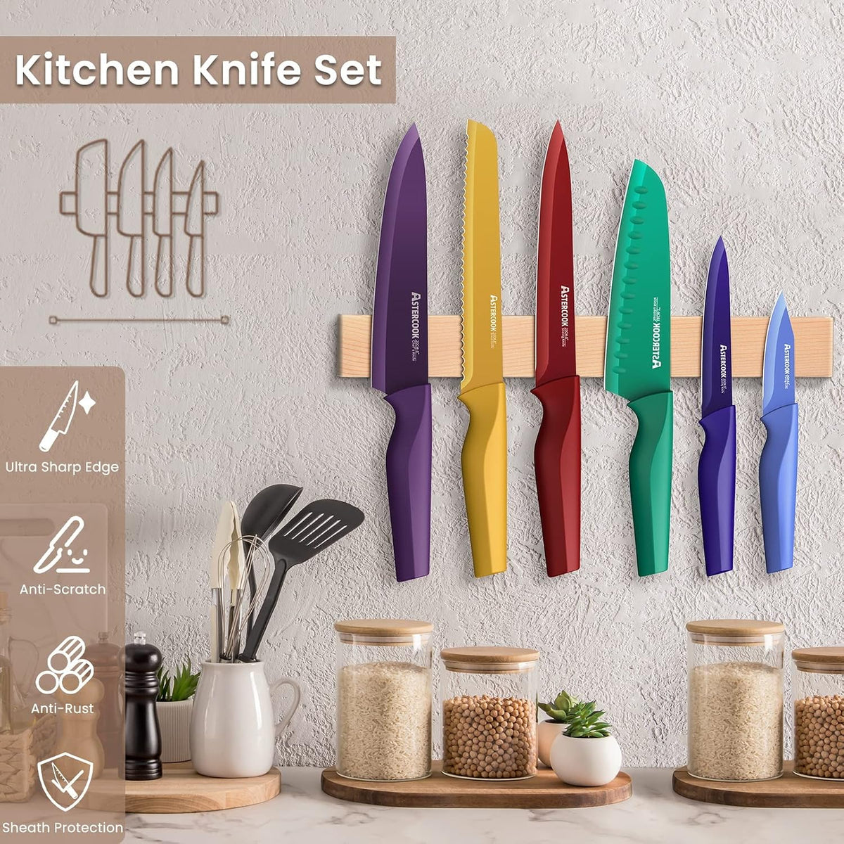 Astercook - Juego de cuchillos de cocina, juego de 12 piezas con có...