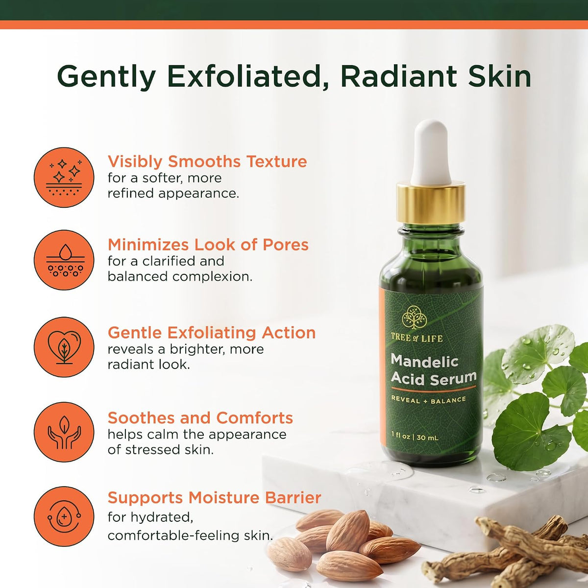 Tree of Life Suero de ácido mandélico para la cara, aceite facial |...