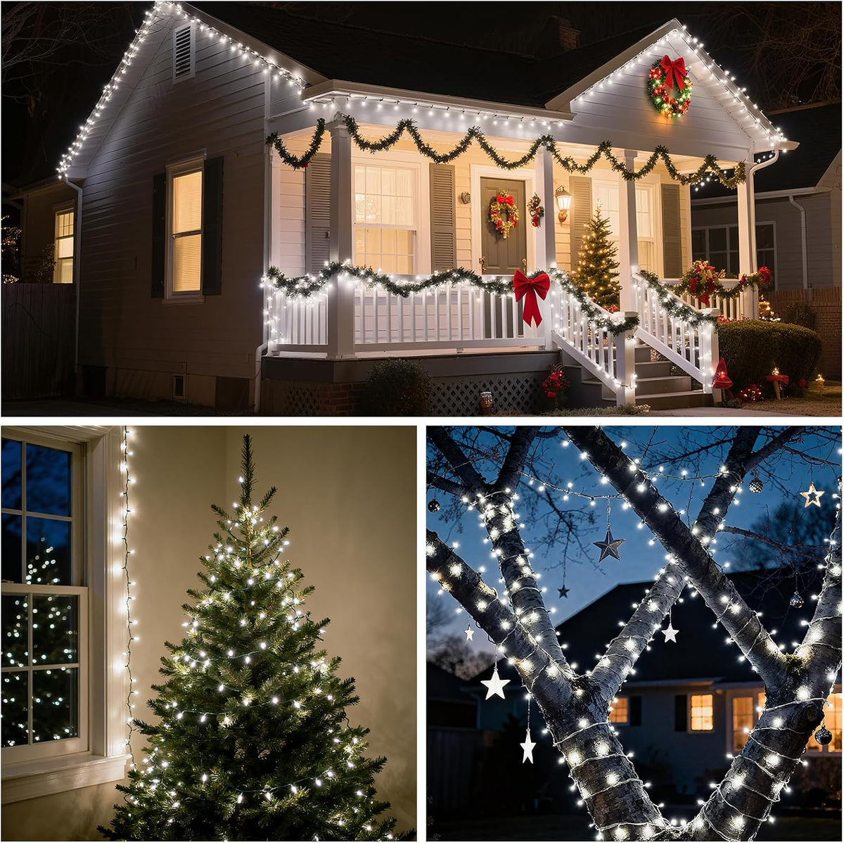 VTECHOLOGY - 500 luces LED blancas para árbol de Navidad, luces par...