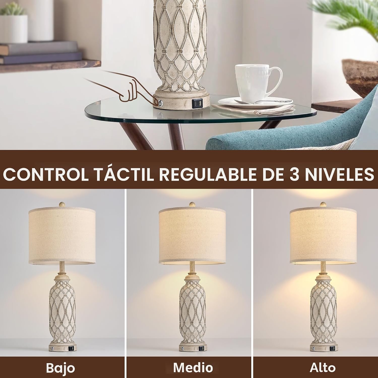 SRJJRS Lámparas de Mesa de Estilo Granja para Dormitorio, Juego de...