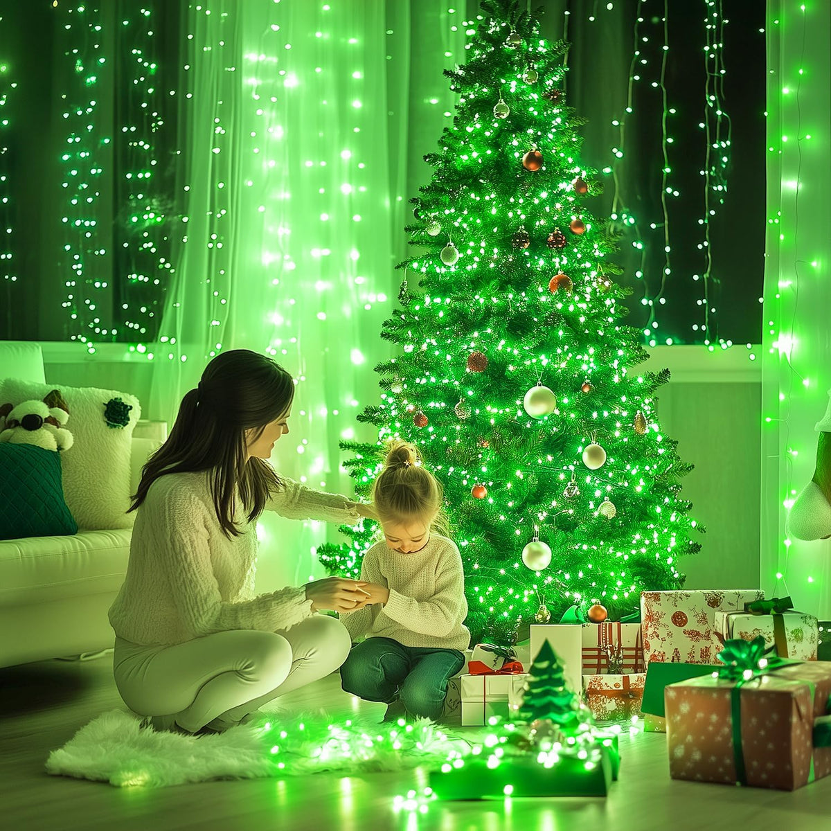 JMEXSUSS 400 luces LED verdes de Halloween de 132 pies para interio...