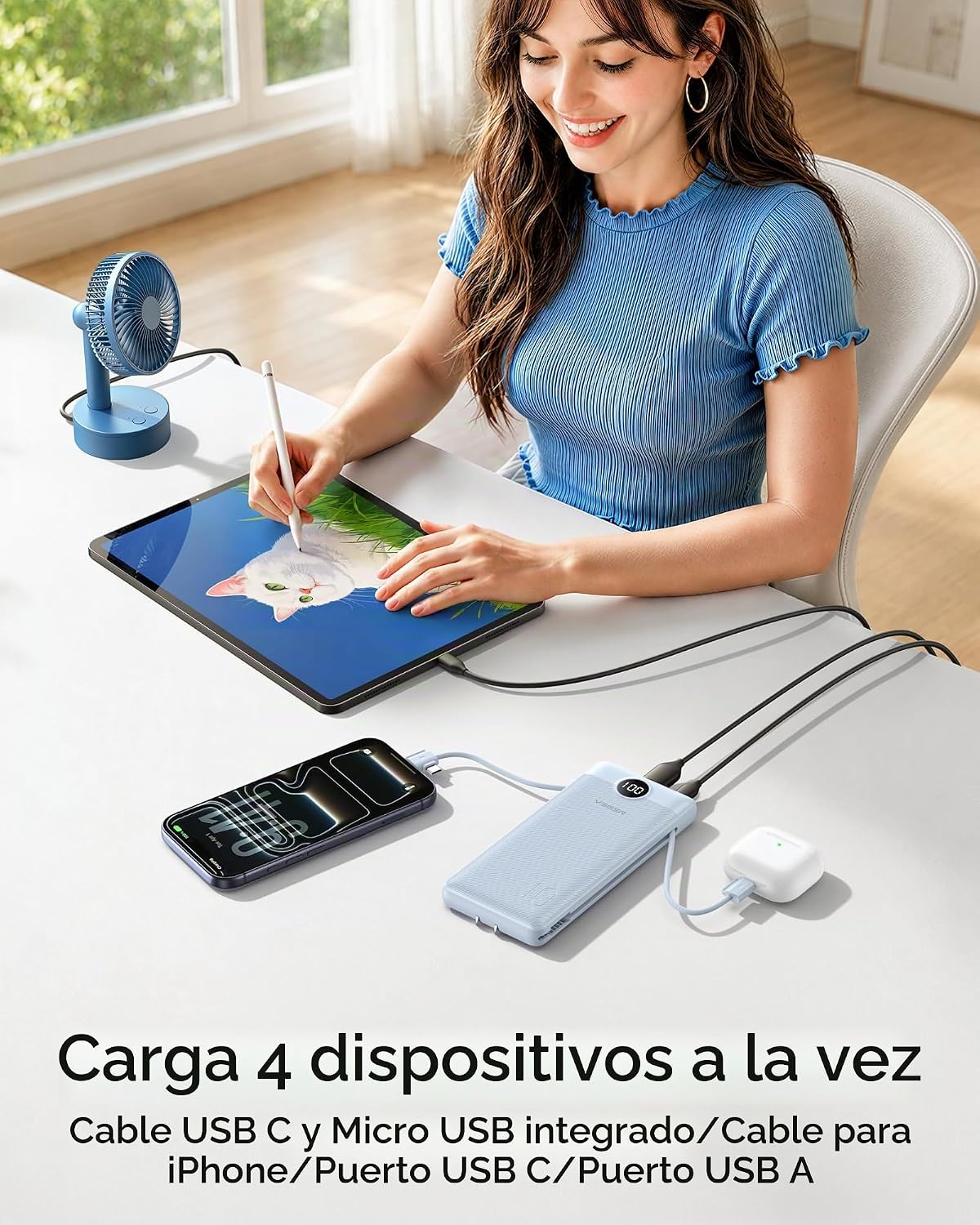 VEGER Cargador portátil para iPhone, Power Bank con cables integrad...