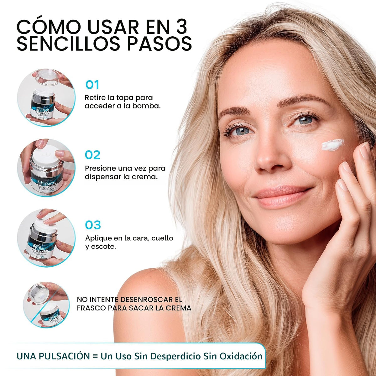 Crema hidratante facial con retinol, reafirmante de cuello con colá...