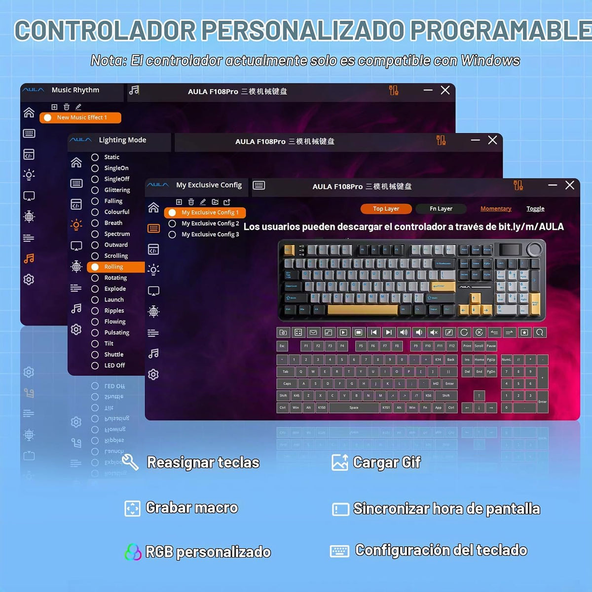 AULA F108 PRO - Teclado mecánico inalámbrico con pantalla y perilla...
