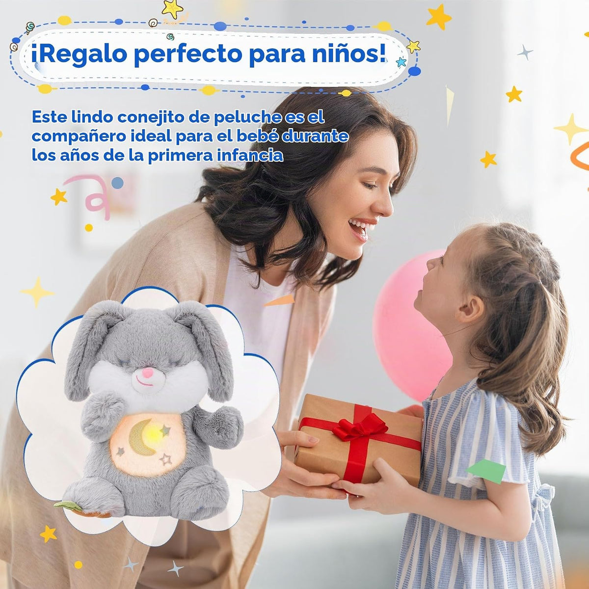 MIAODAM Conejo de peluche con respiración, juguete de peluche para...