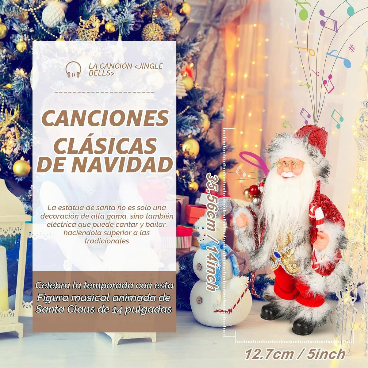 SdeNow Figura musical animada de Papá Noel de 14 pulgadas para deco...