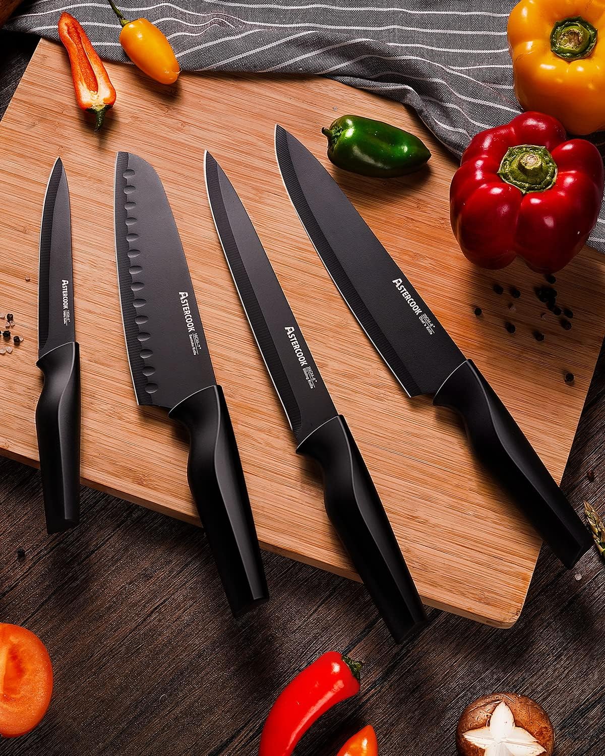 Astercook - Juego de cuchillos de cocina, juego de cuchillos con bl...