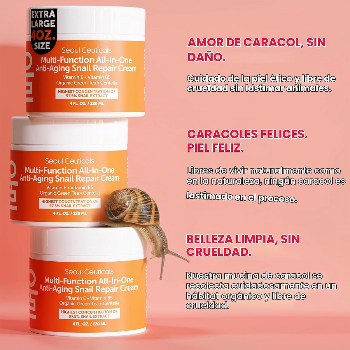 SeoulCeuticals 97% Snail Mucin Crema hidratante facial coreana para...