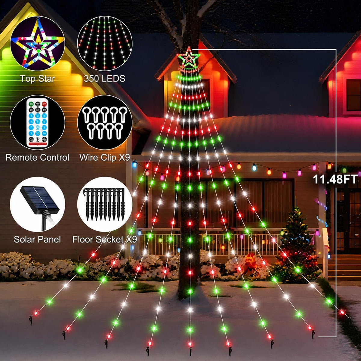 JORETLE Guirnalda de luces solares de Navidad para exteriores | 350...