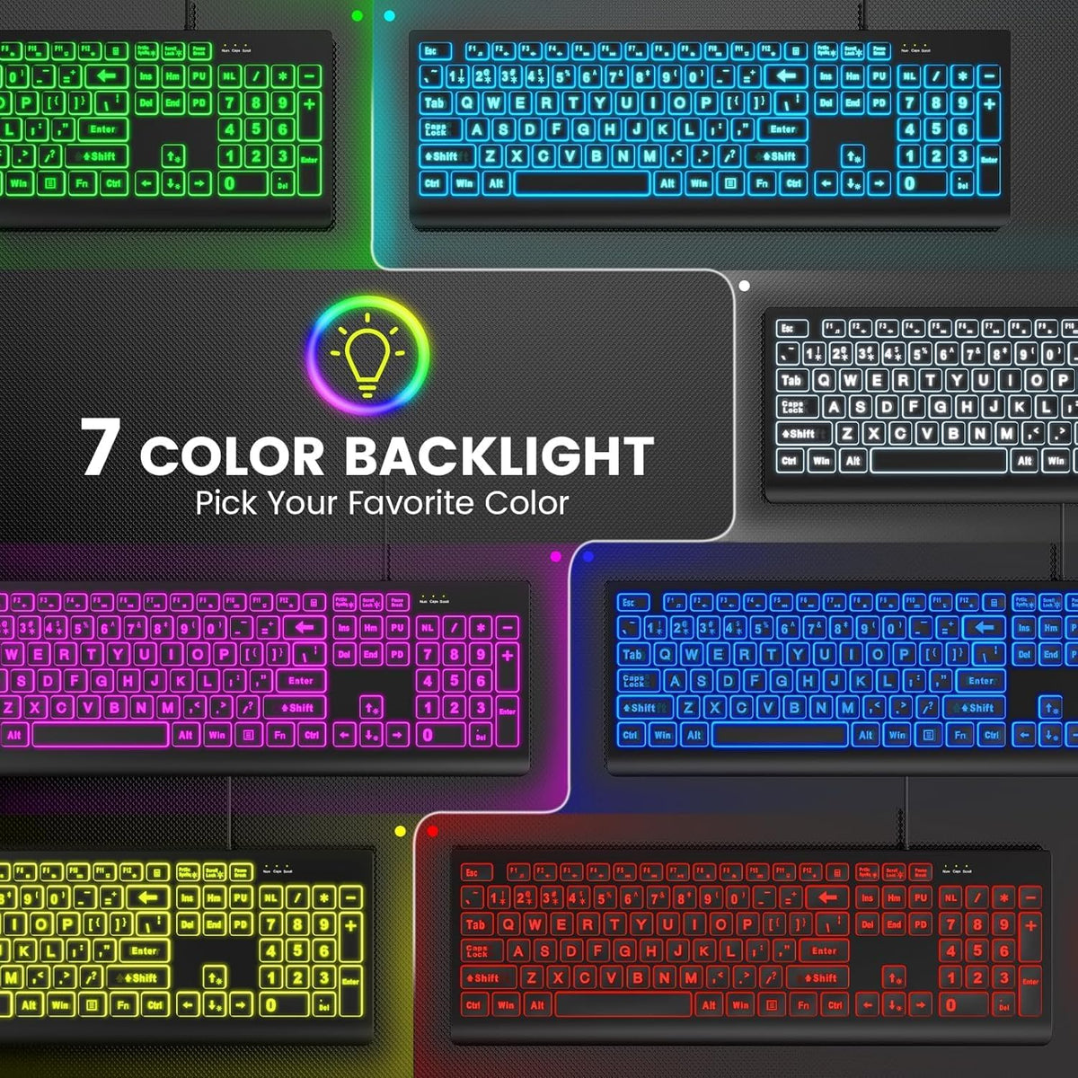 SABLUTE K11PRO Teclado retroiluminado de impresión grande, fuente 3...