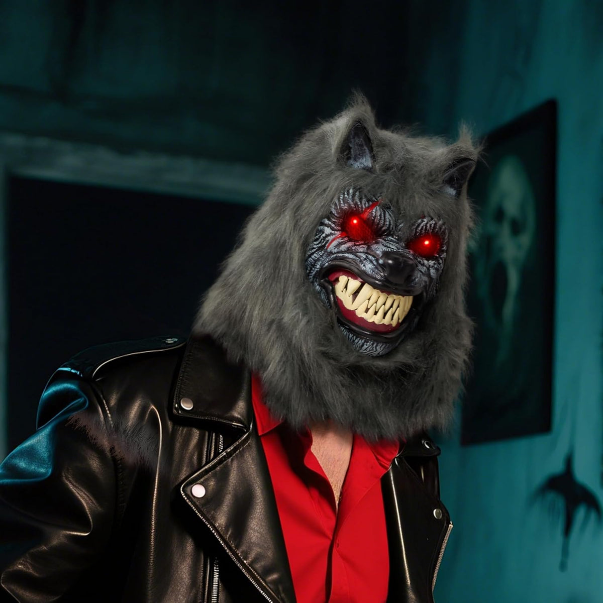 Spooktacular Creations Máscara LED de hombre lobo de Halloween con...