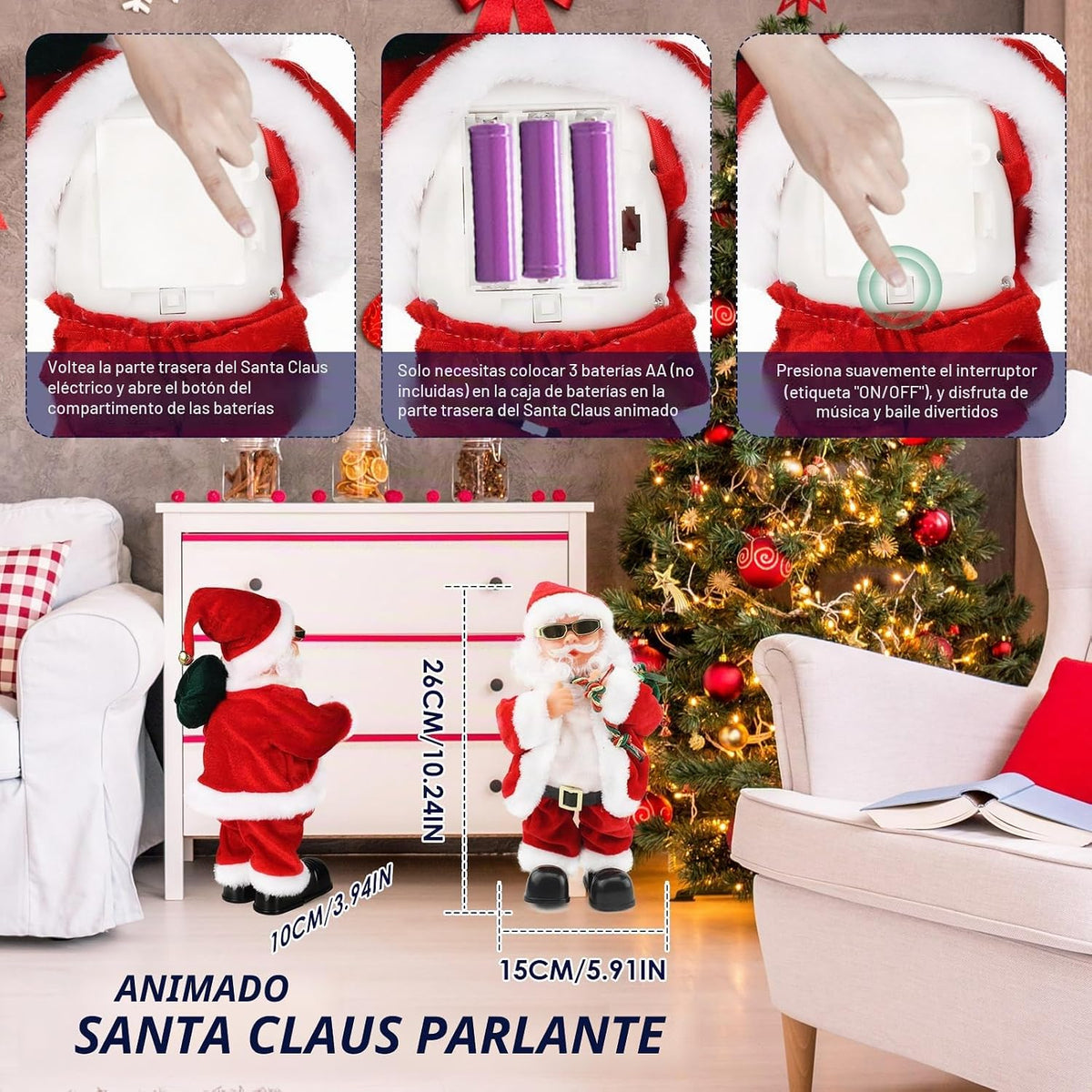 Muñeco de Papá Noel eléctrico Gfilay con barriga y pies que se muev...