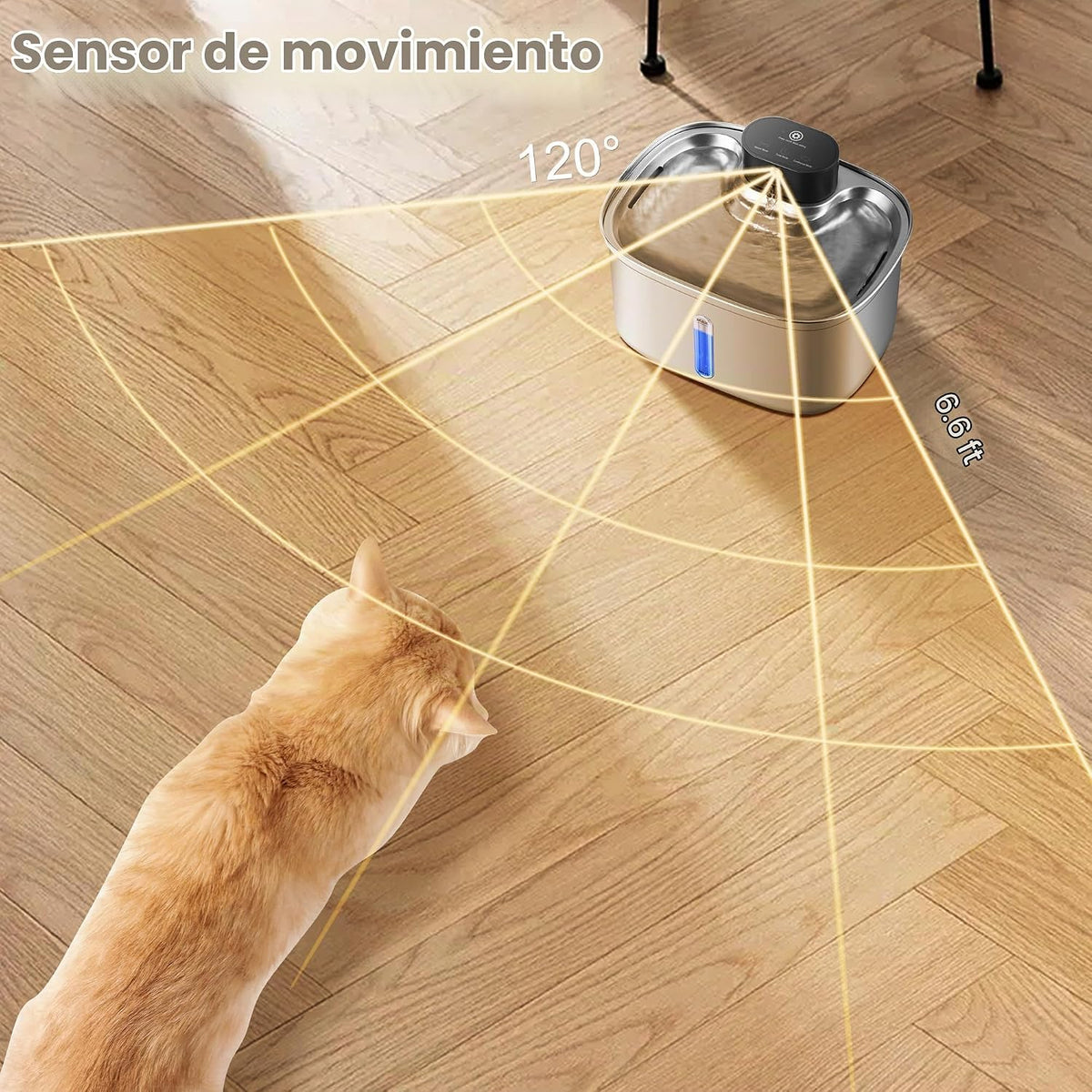 Fuente de agua inalámbrica para gatos de acero inoxidable, dispensa...