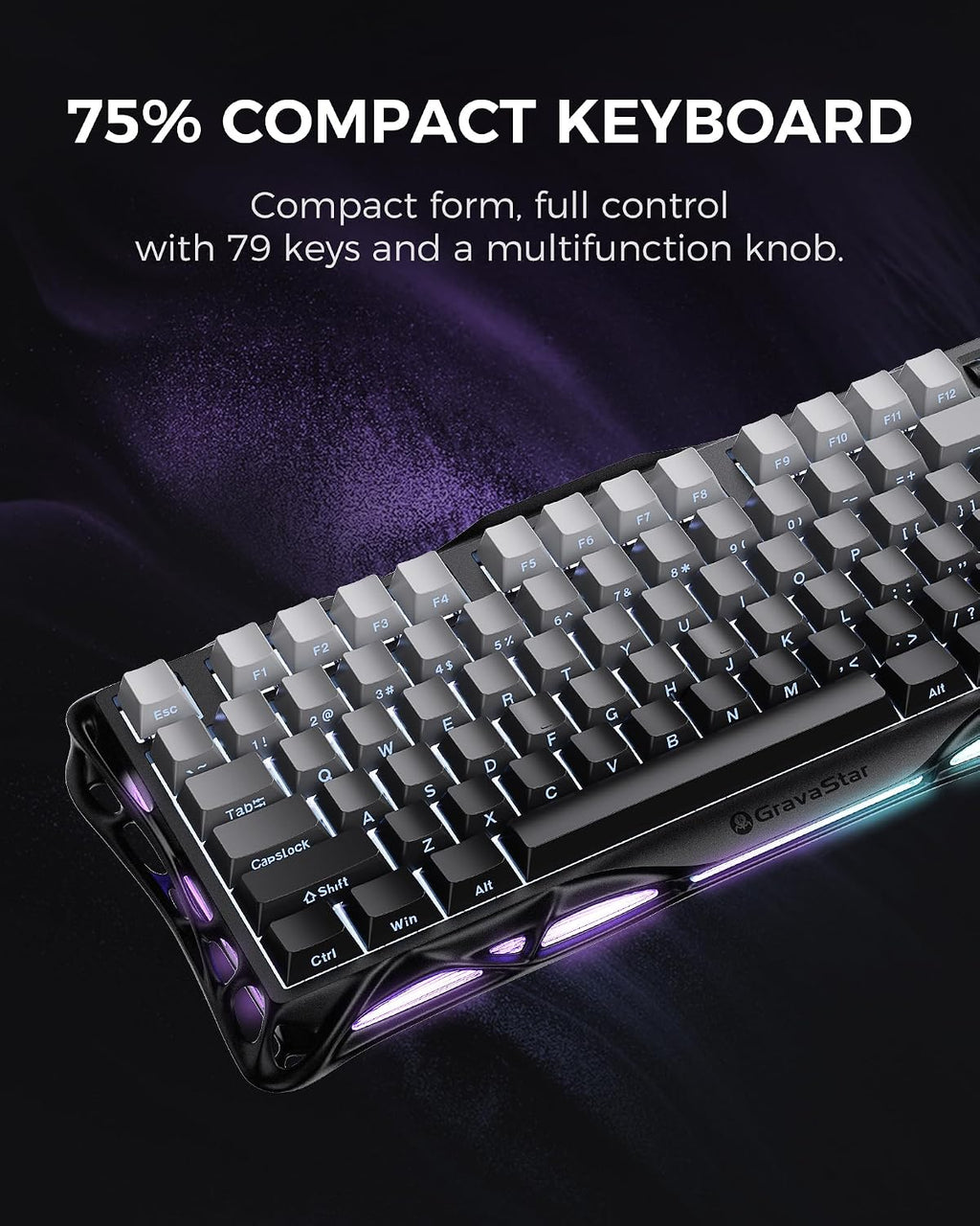 GravaStar Mercury K1 75% teclado mecánico inalámbrico para juegos,...