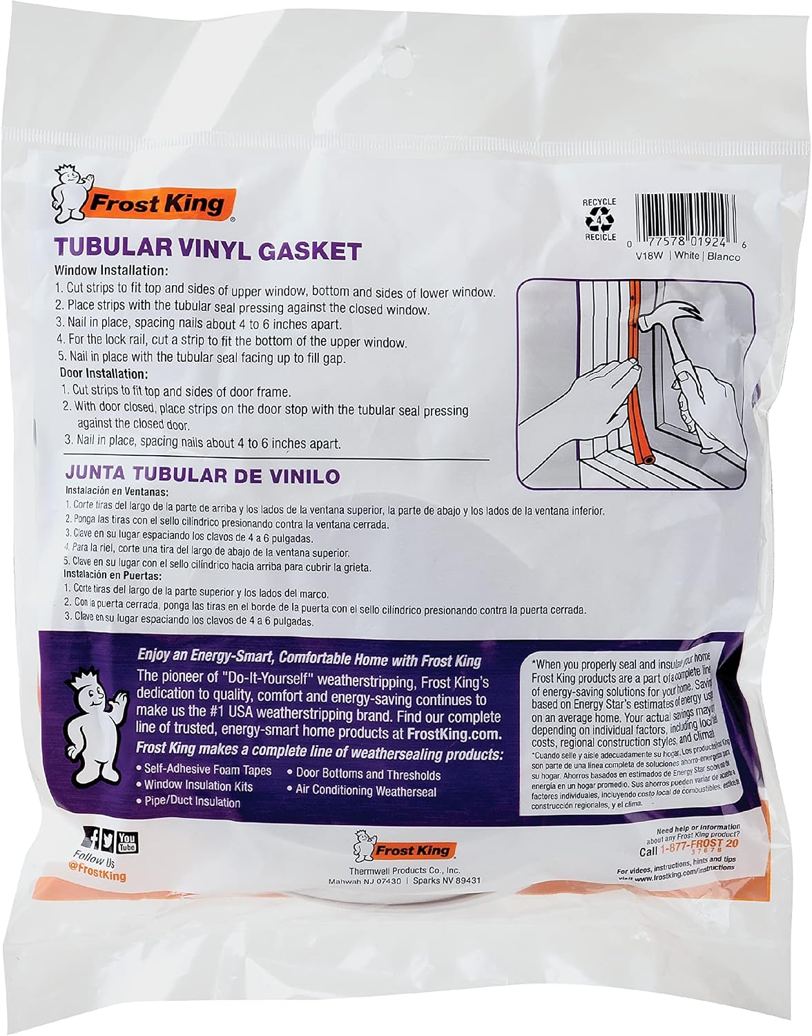 Frost King Junta de vinilo tubular burlete impermeable, 1\/2" W...