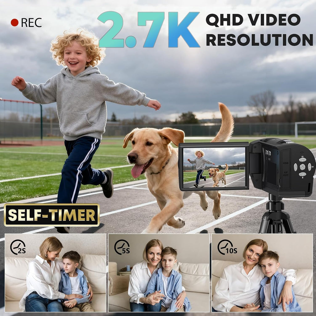 Gcasio Cámara de vídeo 2.7K videocámara QHD 56MP YouTube Vlogging C...