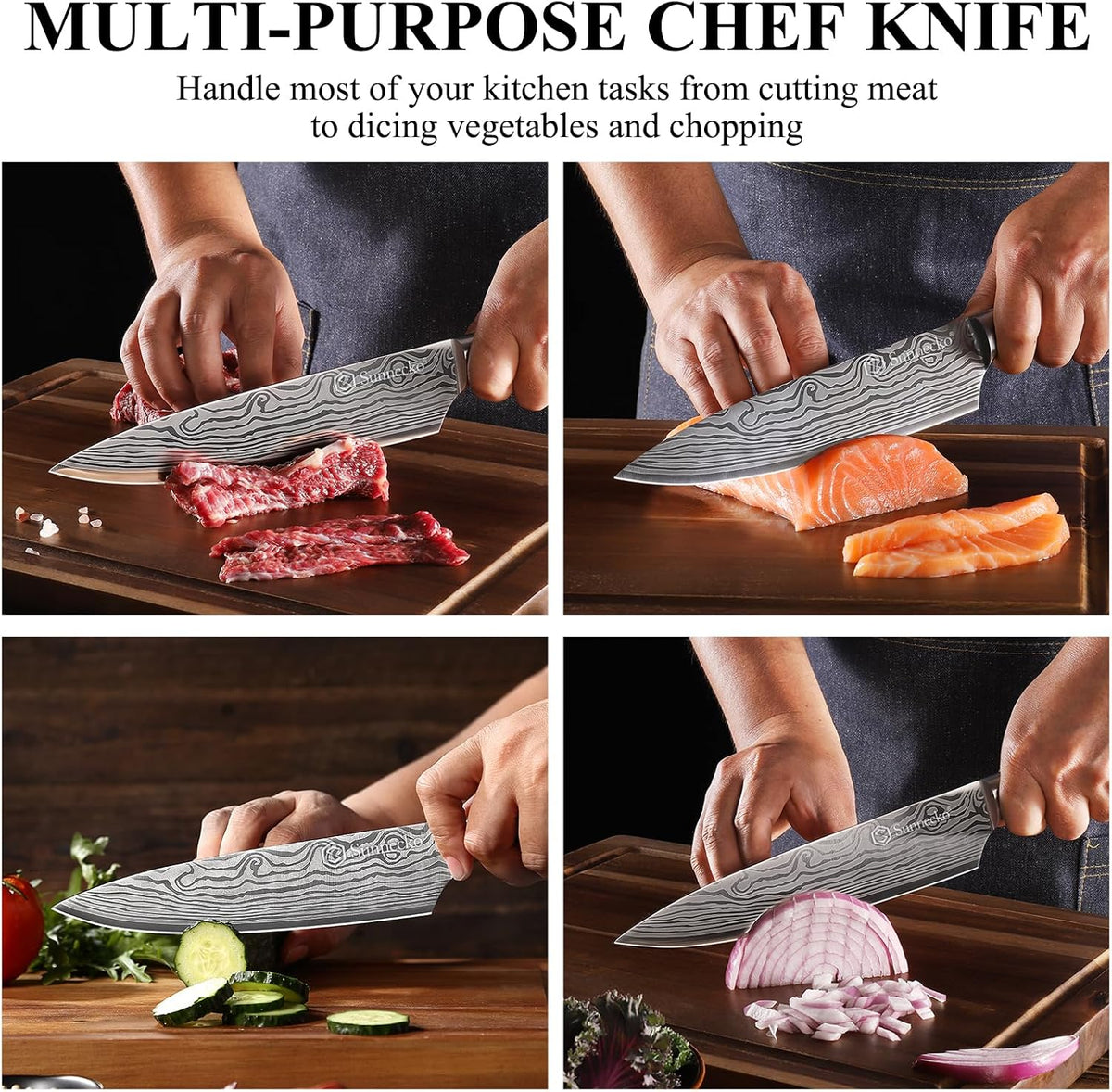 Sunnecko Cuchillo de chef de 8 pulgadas, cuchillo de cocina ultra a...