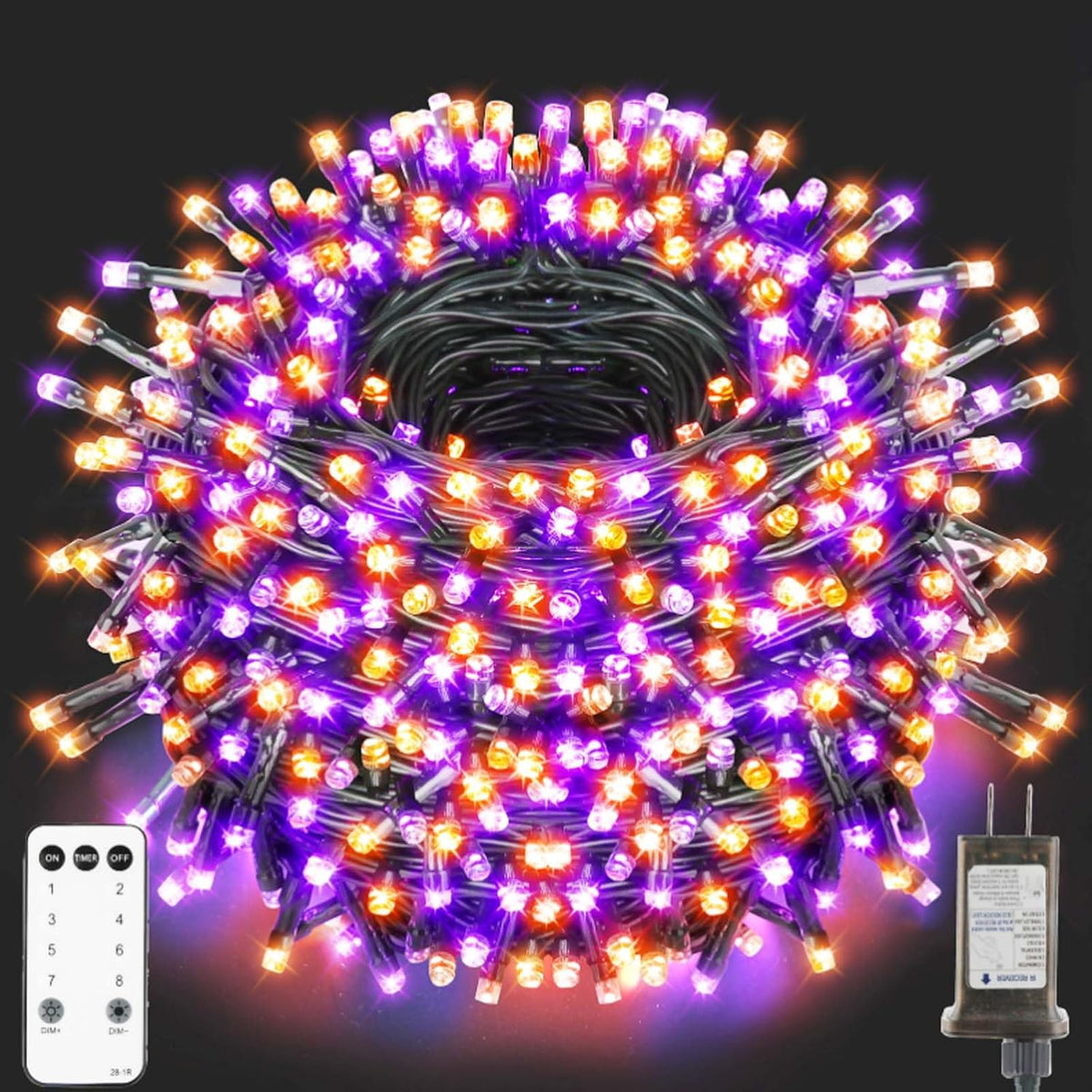 VTECHOLOG - 300 luces LED moradas y naranjas para árbol de Navidad,...