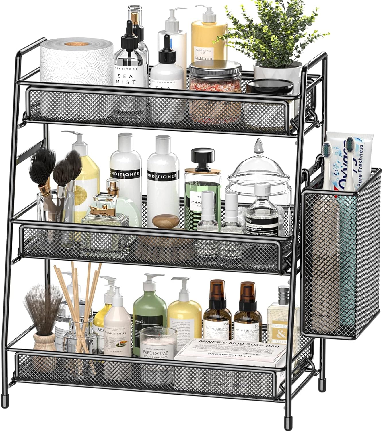 EKNITEY Organizador de encimera de baño con estante de 3 niveles -...
