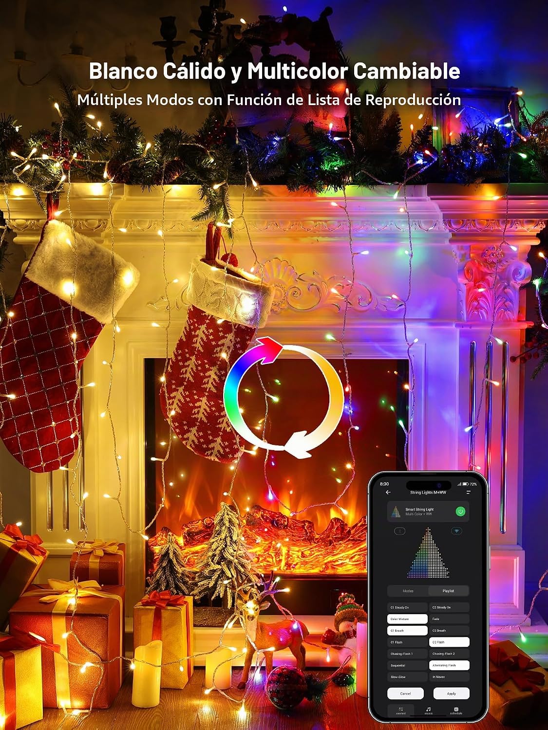 BrizLabs - Luces de Navidad de color blanco cálido y cambio de colo...